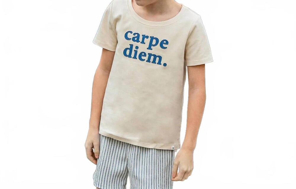 NEW OH BABY! boys carpe diem raw edge shirt in natural